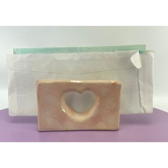 Vintage 80s ceramic napkin holder, 1980s napkin / letter holder, peach iridescen - Picture 2 of 9